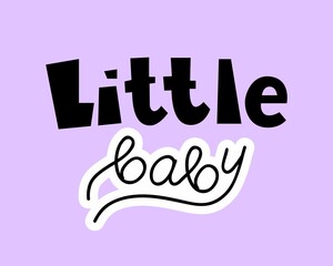 Children's lettering in the style of flat and contour graphics on a purple background. Little baby for the design of children's products.