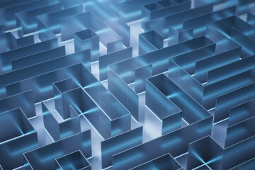 Creative blue maze backdrop. 3D Rendering.