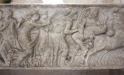 Relief of an ancient tomb in "Paradise Yard" (patio), adjacent to Cathedral of St. Andrew in Amalfi 