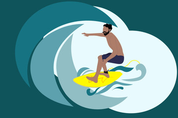 Fototapeta na wymiar Man surfing in sea 