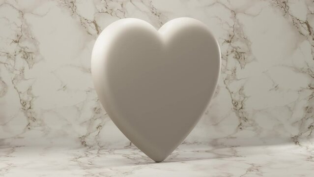 3D rendering Video Footage golden heart with marble background, Wedding Love Concept Design Realistic scene video clip on white marble  background, for ad present inspiration creative banner webside 