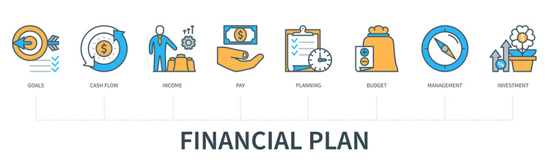 Financial plan infographics in minimal flat line style
