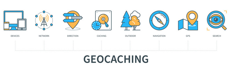 Geocaching infographics in minimal flat line style