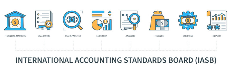 International accounting standards board infographics in minimal flat line style