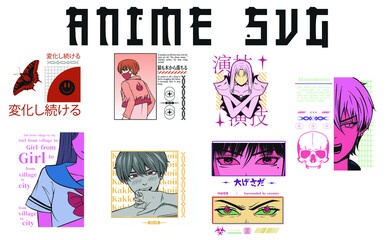 Anime SVG Bundle, Anime Vector, Anime girl Boy, Love, Manga, Anime pack, Japanese cartoon SVG PNG, Anime T-shirt, Silhouette Cutting Files, Cricut Files Set 03