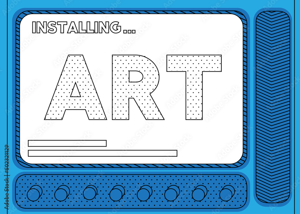 Fototapete cartoon computer with the word art. message of a screen displaying an installation window.