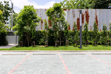 empty car park with downtown city space background