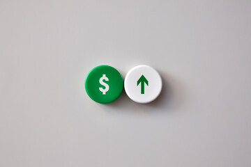 Dollar icon and up arrow. Symbol of dollar growth