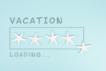Progress bar with sea stars, vacation loading is standing on the paper, planning a trip for the weekend, holiday and travel concept