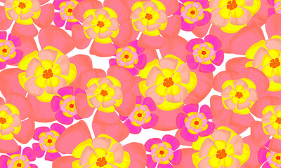 Colorful violet ,yellow  and purple  tropical flower hand drawn watercolor digital painting fresh spring nature wallpaper background