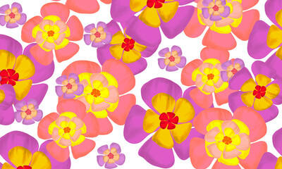 Colorful pink,yellow   and purple  tropical flower hand drawn watercolor digital painting fresh spring nature wallpaper background