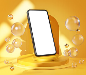 Phone Mockup Yellow Abstract Stage 3D Template © natanaelginting