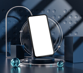 Phone Mockup Podium Stage Circle Glass Dark Blue Template © natanaelginting