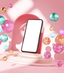 Phone Mockup Pink Pedestal Podium Stage 3D Template © natanaelginting