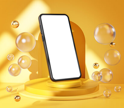 Phone Mockup Yellow Abstract Stage 3D Template