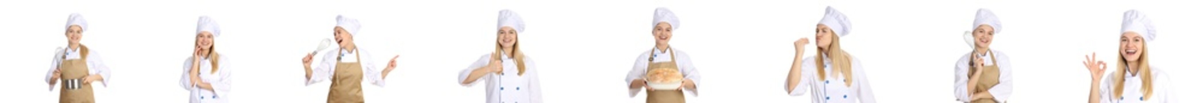 Set of female chef isolated on white background