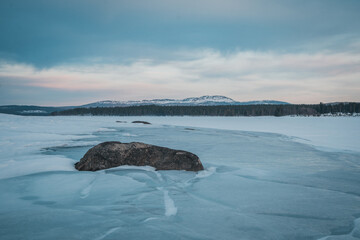The melting ice floes stack on the coast of Lake storsjö. Signs of global warming? Sweden Jämtland (Lapland).  © Philipp Eigner