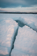 The melting ice floes stack on the coast of Lake storsjö. Signs of global warming? Sweden Jämtland (Lapland).  © Philipp Eigner