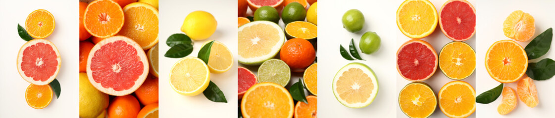 Collage of photos of different citrus fruits