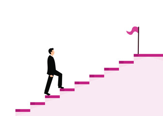 Tairway to success, growing income or improve skill to achieve business target concept, confidence businessman step walking up stair of success