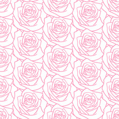 Roses outline seamless pattern. Black and white hand-drawn contour line. Illustration for background greeting card and wedding invitations. Happy Valentine's day.
