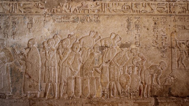 The interior inscriptions inside the tomb of petosiris the priest of Thoth showing daily life in Minya in Egypt