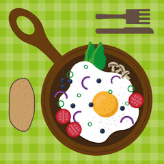 illustration of a spoon and a plate with vegetables breakfast