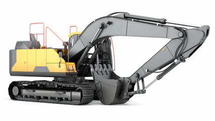 Huge excavator on a white background, isolated. 3d illustration