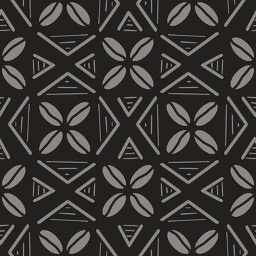 Illustration african tribal mud cloth symbol with traditional dark grey color seamless pattern background. Use for fabric, textile, interior decoration elements, wrapping.