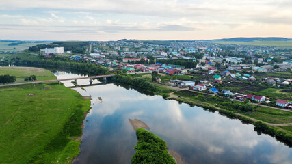 Fototapeta na wymiar Southern Urals, Bashkortostan, Duvan district, Mesyagutovo village. Aerial view.