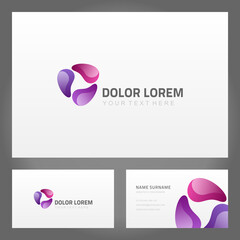 Purple violet glossy drip circle ornament decorative design business card template vector illustration. Rounded softness pastel leaves curved form branding identification contacts for communications