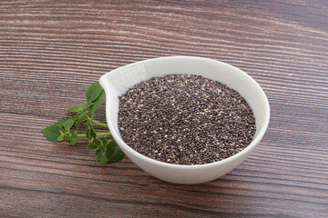 Dietary chia seeds in the bowl