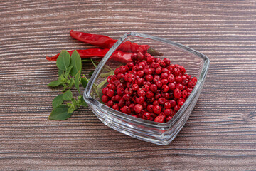 Red pepper seeds in the bowl
