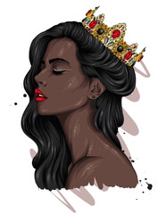 Portrait of a beautiful girl in a crown. Vector illustration. Fashion and Style. - 502327572