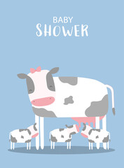 Design for baby shower invitations cards.Cute animal,poster,greeting,template,cow,Vector illustrations.