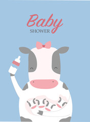 Design for baby shower invitations cards.Cute animal,poster,greeting,template,cow,Vector illustrations.