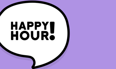 Speech bubble with happy hour text. Boom retro comic style. Pop art style. Vector line icon for Business and Advertising