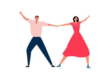 Dance of a beautiful man and woman on a white background. Vector illustration.