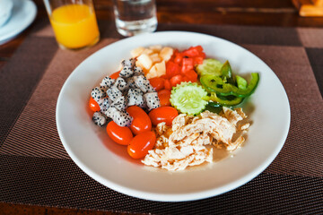 fruit salad breakfast and fruit on plate