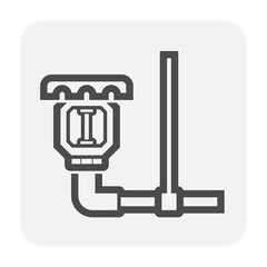 Fire sprinkler, alarm system vector icon consist of head, liquid in glass bulb, support, pipe fitting, metal water pipeline. Security equipment to automatic heat detector, firefighting, suppression.
