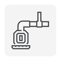 Fototapeta premium Fire sprinkler, alarm system vector icon consist of head, liquid in glass bulb, support, pipe fitting, pipeline. Security equipment to automatic heat detector, firefighting, suppression. 64x64 pixel.