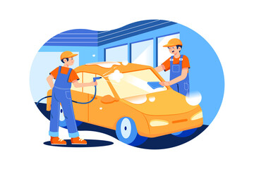 Car Wash Service Illustration concept. Flat illustration isolated on white background - obrazy, fototapety, plakaty