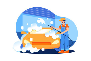 Fototapeta Car Wash Service Illustration concept. Flat illustration isolated on white background obraz