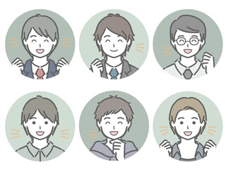 喜ぶ若い男性の丸アイコンセット