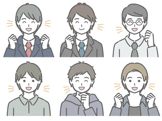 喜ぶ若い男性の上半身セット