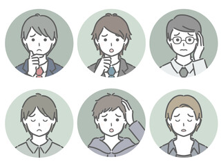 困る若い男性の丸アイコンセット