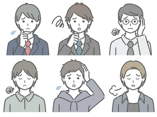 困る若い男性の上半身セット