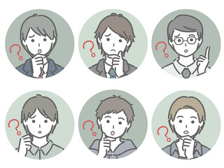 疑問に思う若い男性の丸アイコンセット