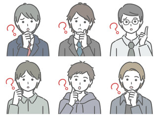 疑問に思う若い男性の上半身セット