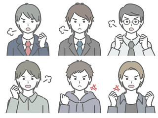 怒る若い男性の上半身セット